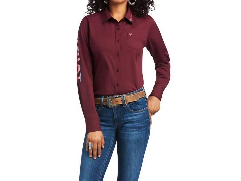 NEW ARIAT team kirby long sleeve top in zinfandel